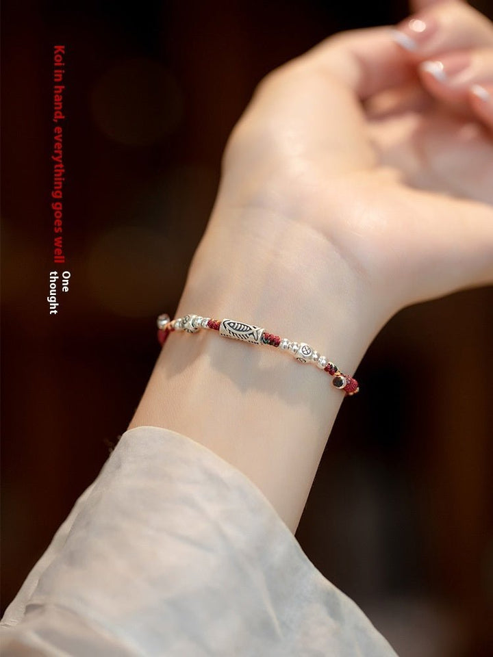 Fortune Lotus 925 Silver Lucky Koi Braided Red Rope Bracelet – Bracelet for tags