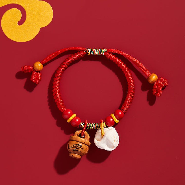 Fortune Lotus Baby Red Rope Bracelet with Pig Pendant – Mahogany &amp; Auditory Ossicle Talisman for Protection – Bracelet for tags
