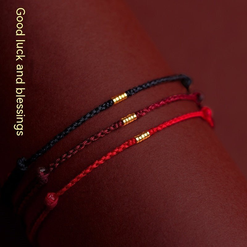 Fortune Lotus Braided Rope Bracelet with Small Beads – Handmade Red, Black, or Wine Rope Talisman – Bracelet for tags