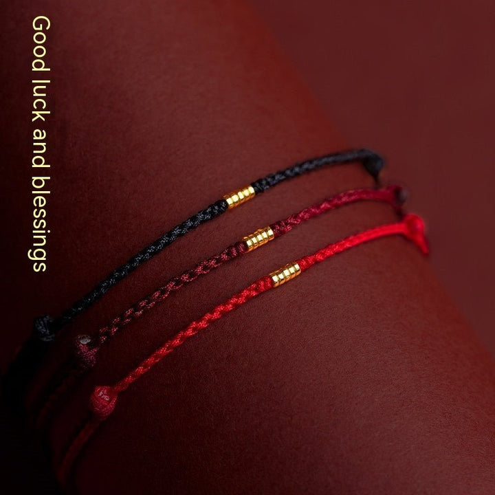 Fortune Lotus Braided Rope Bracelet with Small Beads – Handmade Red, Black, or Wine Rope Talisman – Bracelet for tags