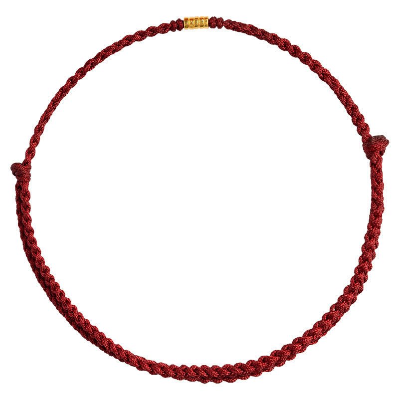 Fortune Lotus Braided Rope Bracelet with Small Beads – Handmade Red, Black, or Wine Rope Talisman – Bracelet for tags