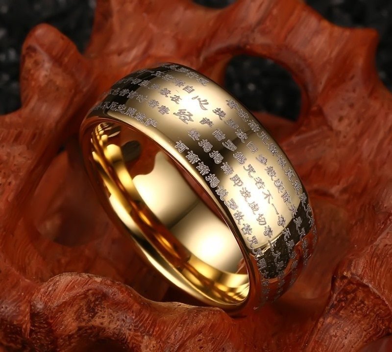 Fortune Lotus Buddhist Texts Tungsten Ring – Strength, Wisdom &amp; Protection – Rings for tags