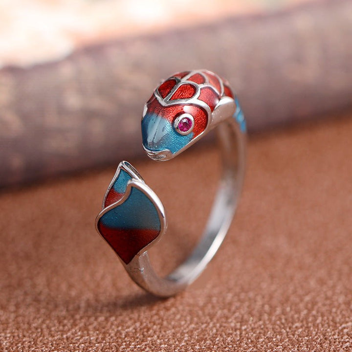 Fortune Lotus Enamel Open Silver Ring – Artistry, Grace &amp; Balance – Rings for tags