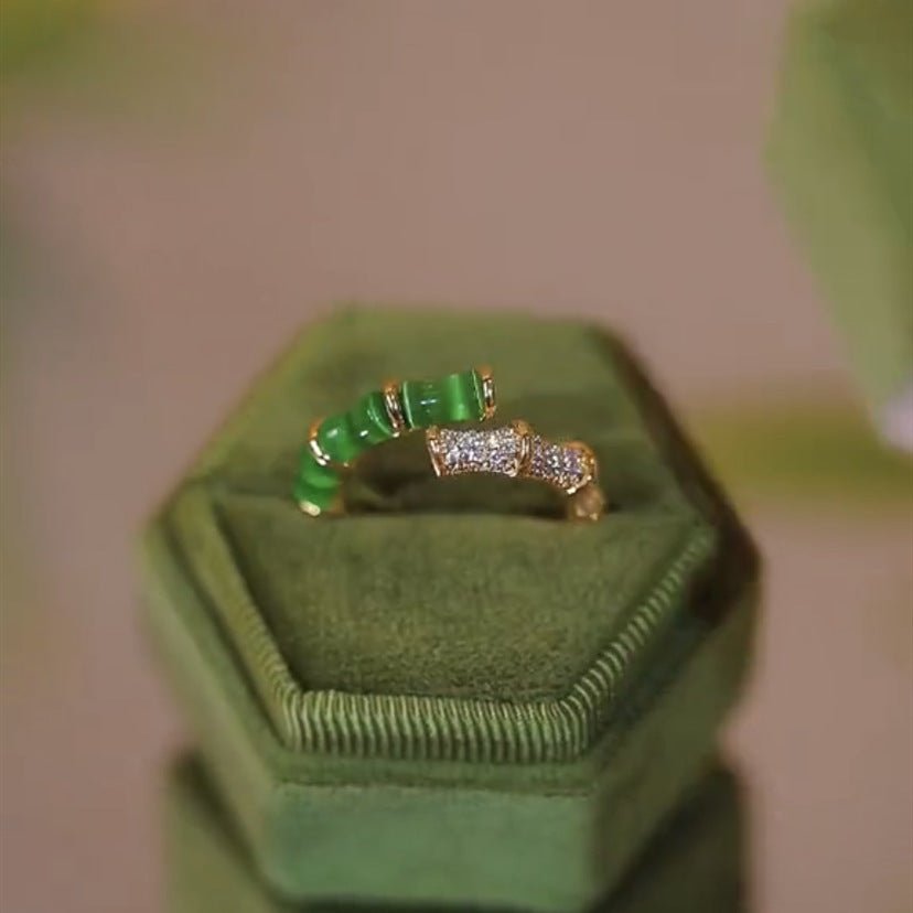 Fortune Lotus Green Bamboo Zircon Ring – Growth, Resilience &amp; Grace – rings for tags