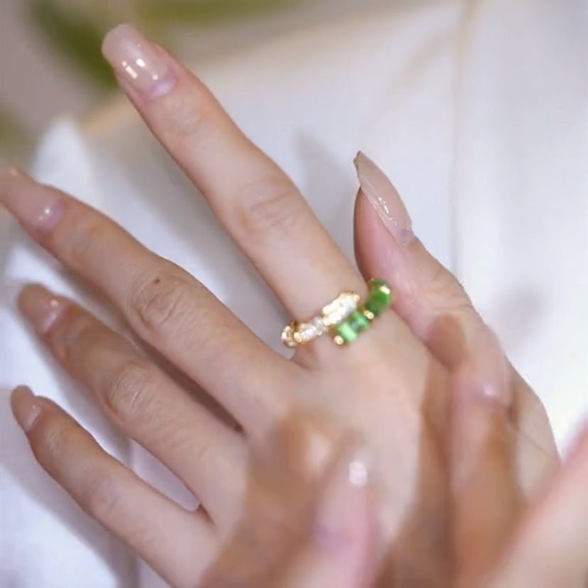 Fortune Lotus Green Bamboo Zircon Ring – Growth, Resilience &amp; Grace – rings for tags