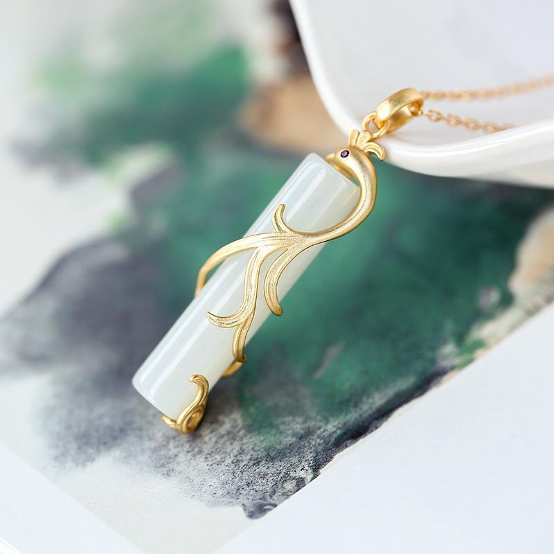 Fortune Lotus Hetian Jade Dragon &amp; Phoenix Pendant Necklace – Prosperity and Harmony Symbol – Necklace for tags