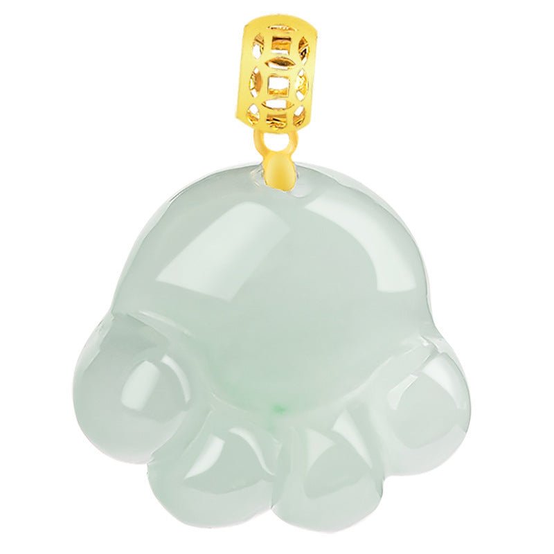 Fortune Lotus Light Green Jade Cat’s Paw Pendant Necklace – 18K Gold Buckle – Necklace for tags