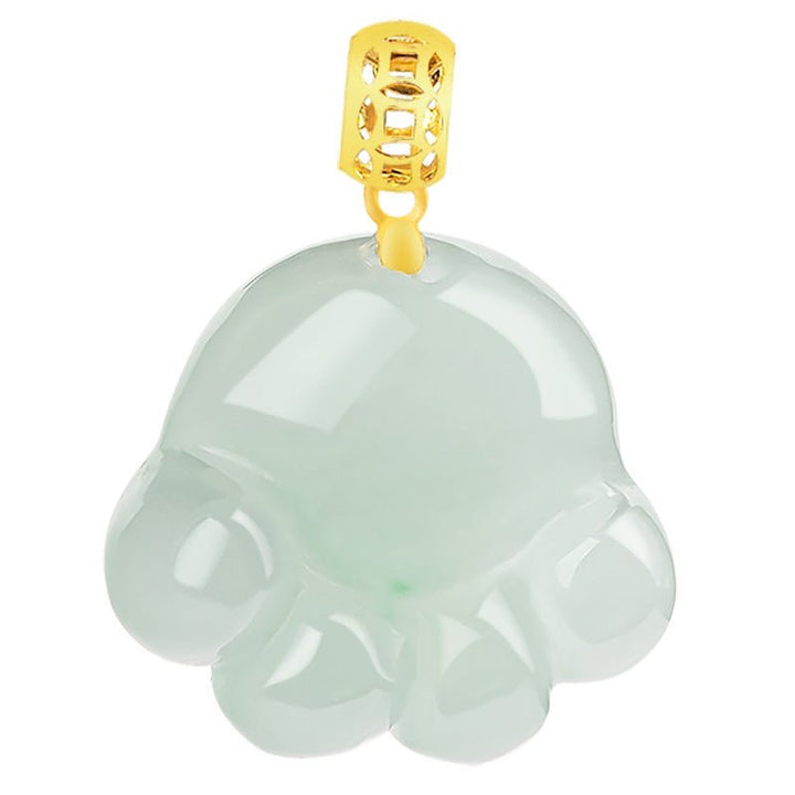 Fortune Lotus Light Green Jade Cat’s Paw Pendant Necklace – 18K Gold Buckle – Necklace for tags