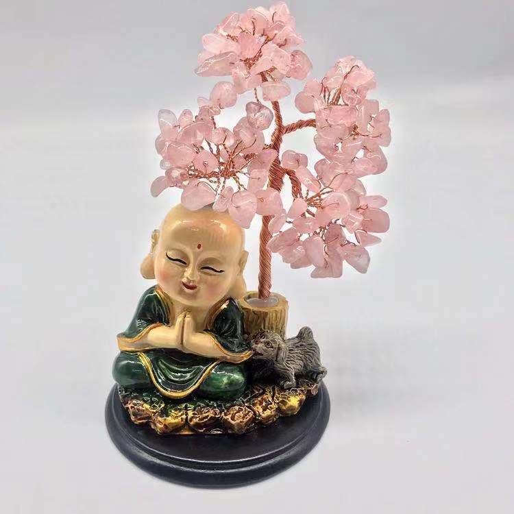 Fortune Lotus Natural Crystal Lucky Tree – Handmade Energy Gemstone Decoration for Home &amp; Office – Bracelet for tags
