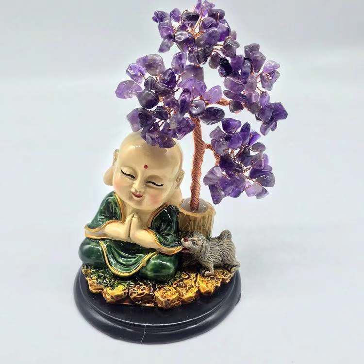 Fortune Lotus Natural Crystal Lucky Tree – Handmade Energy Gemstone Decoration for Home &amp; Office – Bracelet for tags