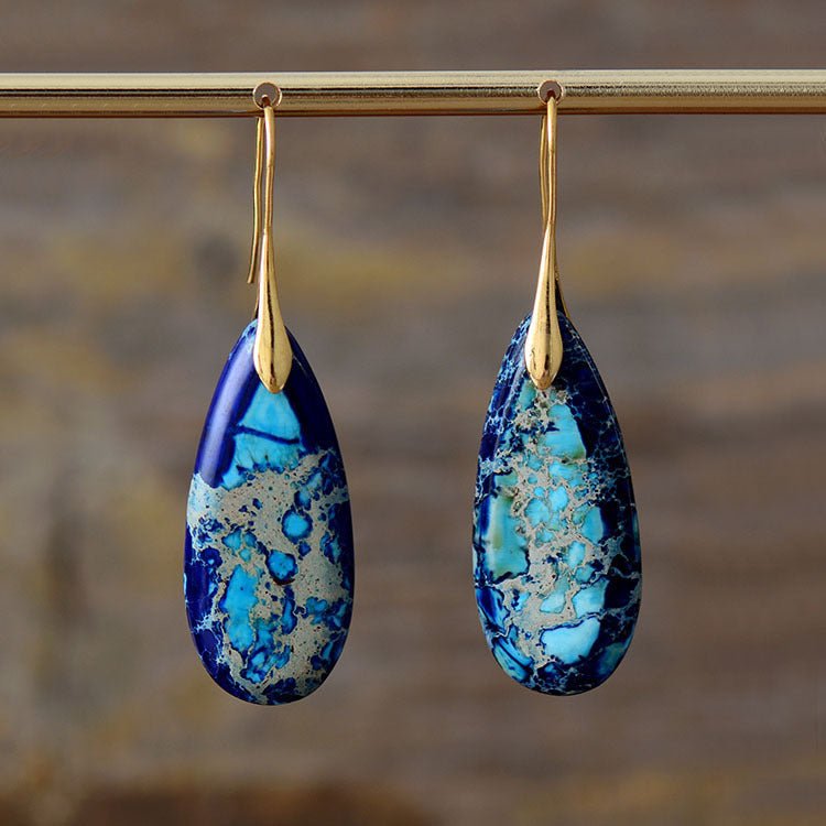 Fortune Lotus Natural Emperor Stone Water Drop Earrings – Elegant Crystal Jewelry – Earring for tags
