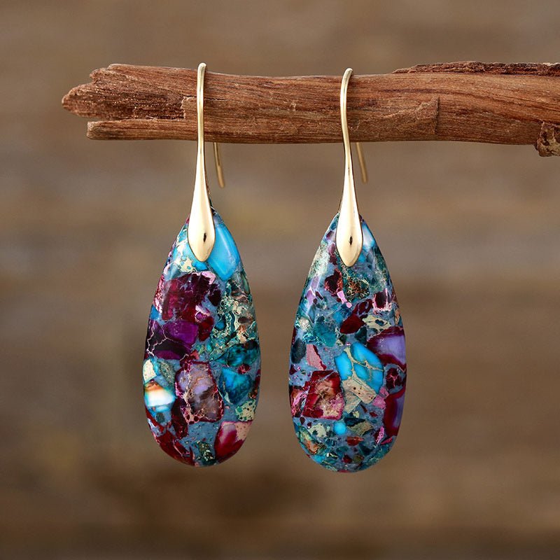 Fortune Lotus Natural Emperor Stone Water Drop Earrings – Elegant Crystal Jewelry – Earring for tags
