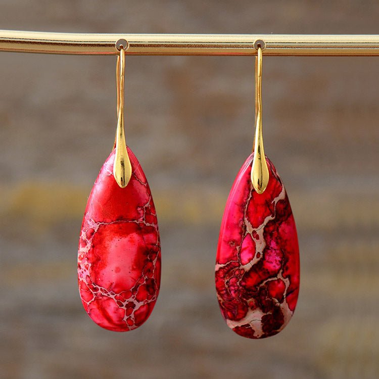Fortune Lotus Natural Emperor Stone Water Drop Earrings – Elegant Crystal Jewelry – Earring for tags