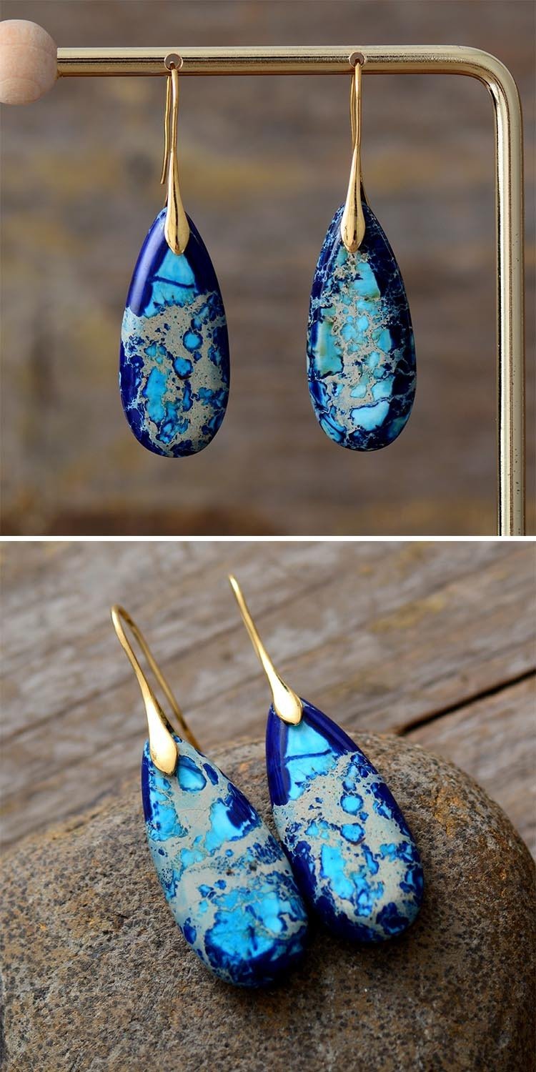 Fortune Lotus Natural Emperor Stone Water Drop Earrings – Elegant Crystal Jewelry – Earring for tags