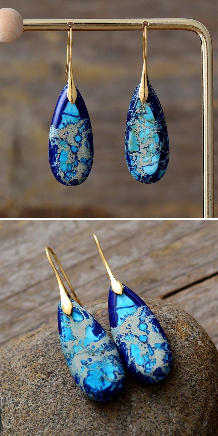 Fortune Lotus Natural Emperor Stone Water Drop Earrings – Elegant Crystal Jewelry – Earring for tags