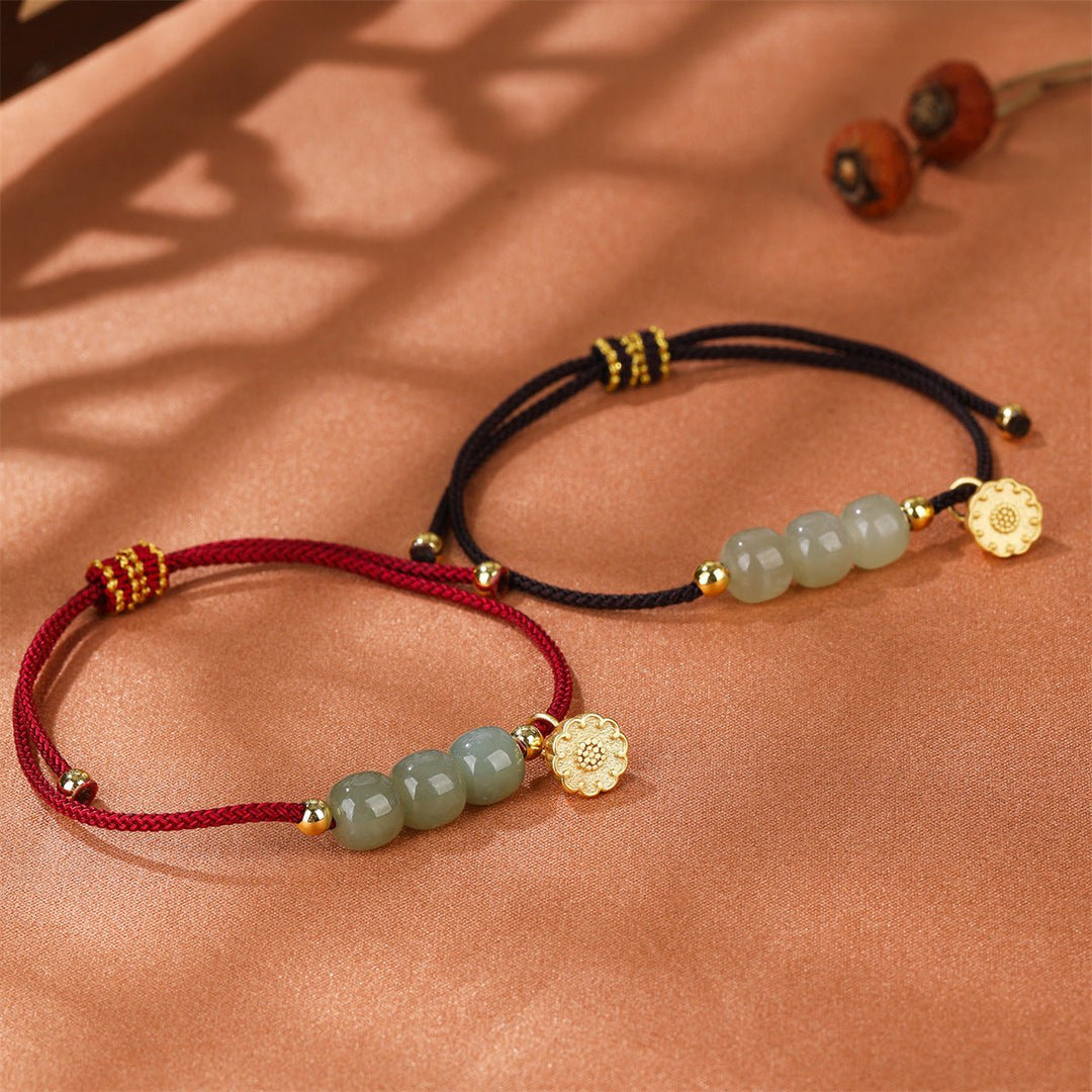 Fortune Lotus Natural Hetian Jade Couple Bracelet – Braided Rope Design for Love &amp; Protection – Bracelet for tags
