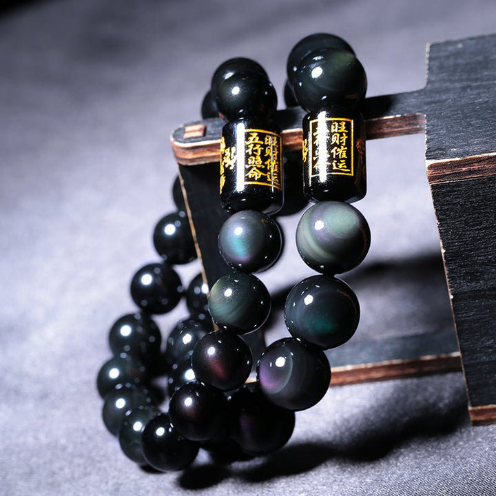 Fortune Lotus Obsidian Bracelet – Natural Crystal Beads for Protection &amp; Balance – Bracelet for tags