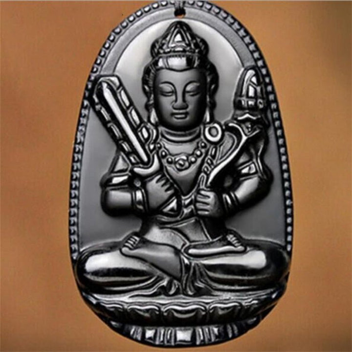 Fortune Lotus Obsidian Buddha Pendant – Natural Crystal Talisman for Protection &amp; Clarity – Bracelet for tags