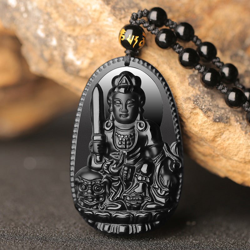Fortune Lotus Obsidian Patronus Pendant – Natural Crystal Talisman for Protection & Strength – Necklace for tags