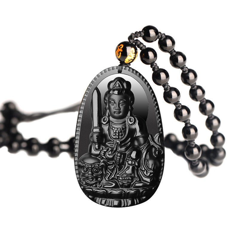 Fortune Lotus Obsidian Patronus Pendant – Natural Crystal Talisman for Protection & Strength – Necklace for tags