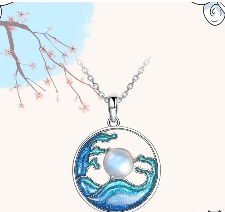Fortune Lotus Silver Necklace Women's Sea Moon Chinese Style Jewelry – Necklace for tags