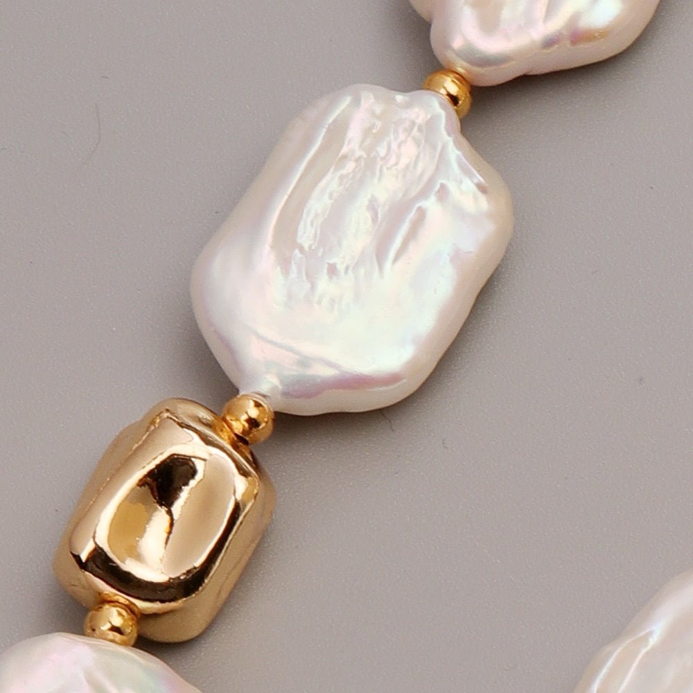 Fortune Lotus Vintage Baroque Pearl Bracelet – Square Pearl Jewelry with Gold Accents – Bracelet for tags