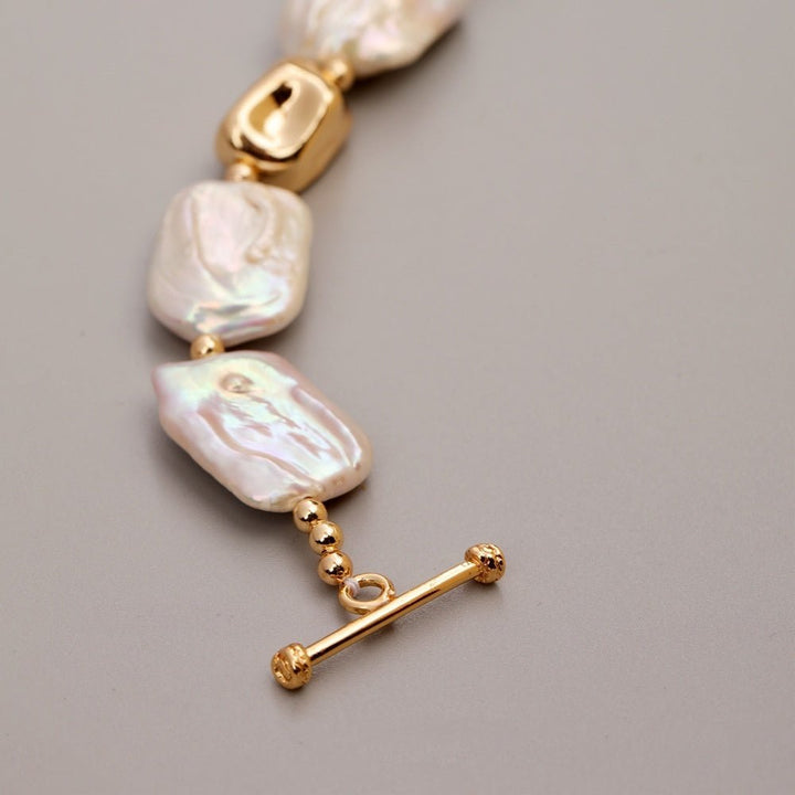 Fortune Lotus Vintage Baroque Pearl Bracelet – Square Pearl Jewelry with Gold Accents – Bracelet for tags