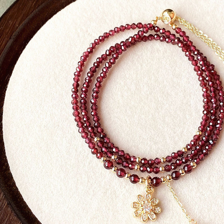 Fortune Lotus Wine Red Garnet Multi - Layer Bracelet – Three - Loop Wrap Design for Vitality &amp; Passion – Bracelet for tags