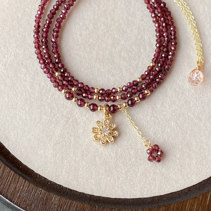 Fortune Lotus Wine Red Garnet Multi - Layer Bracelet – Three - Loop Wrap Design for Vitality &amp; Passion – Bracelet for tags