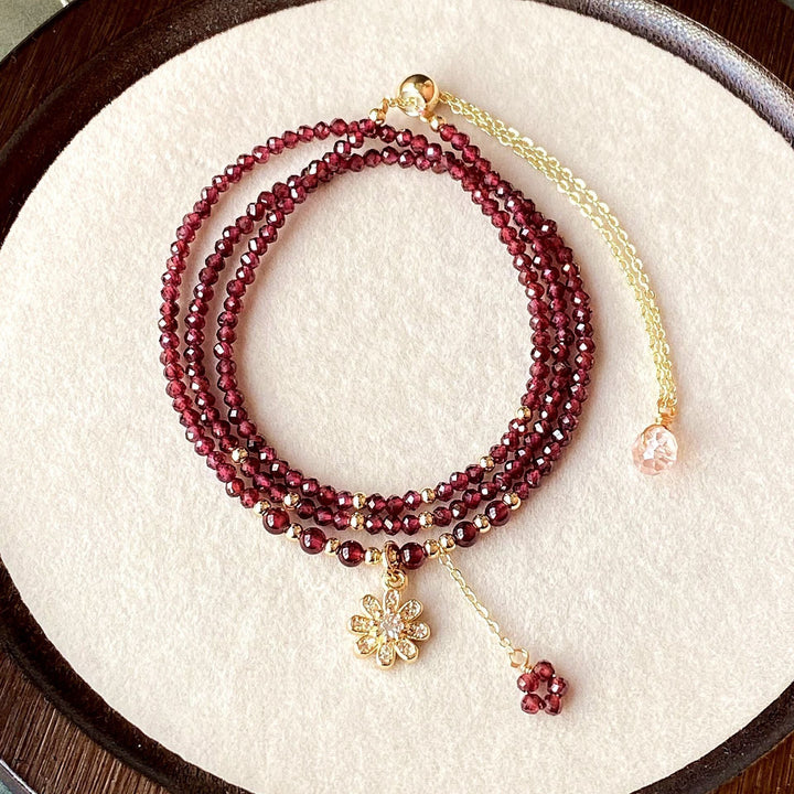 Fortune Lotus Wine Red Garnet Multi - Layer Bracelet – Three - Loop Wrap Design for Vitality &amp; Passion – Bracelet for tags